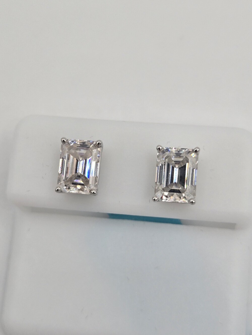 Moissanite 4 CTW Emerald Cut Stud Earrings 925 Sterling Silver VVSD Color NWT